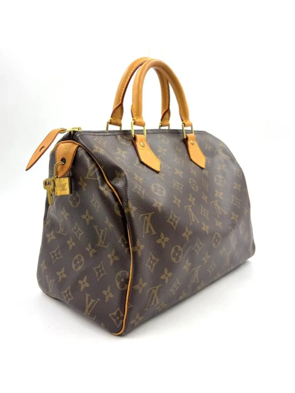 Louis Vuitton Speedy 30 Monogram Leather Brown Handbag Gold